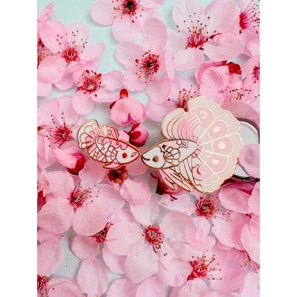 Betta Fish Enamel Pin Set - Sakura Halfmoon - Nature Jewelry - Celestial Brooch - Picture 5 of 6